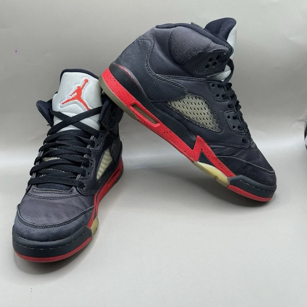 Nike Air Jordan 5 Satin Bred‎ Black Red Size 6Y / Women's 7.5 Sneakers